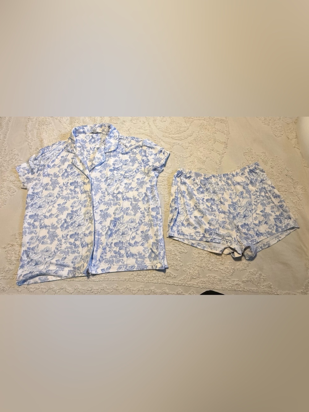 Laura Ashley White and Light Blue Floral Pajama Set
